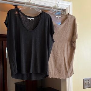 Frame linen cap sleeve tees, size M, black and tan